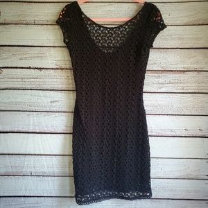 Free People Black Crochet Little Black Dress XS